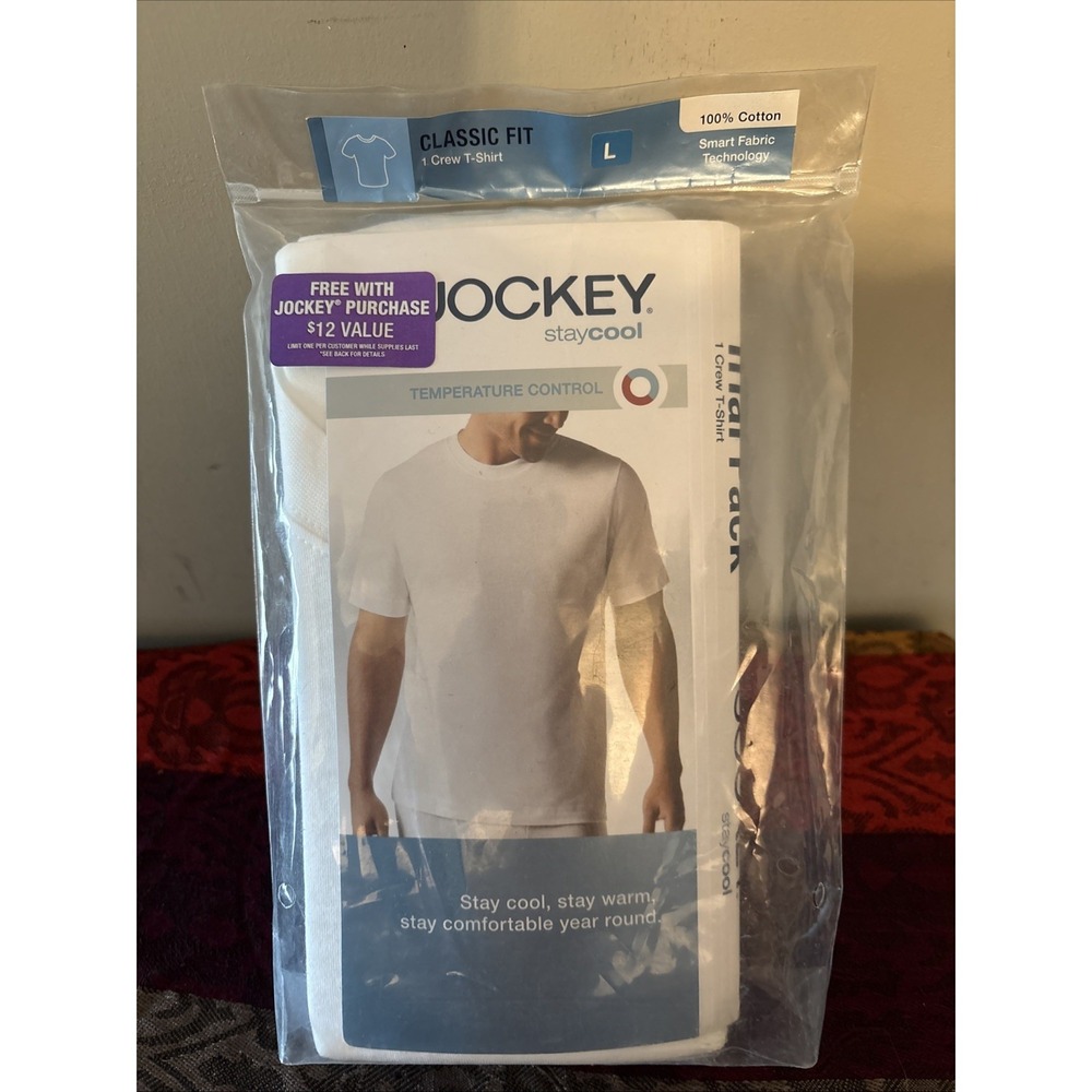 Jockey Stay Cool Temperature Control  White T-Shirt  100% Cotton Size L